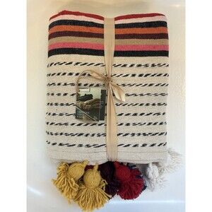 NEW Verve Culture Moroccan Tassel Blanket – Handwoven Striped Boho Throw